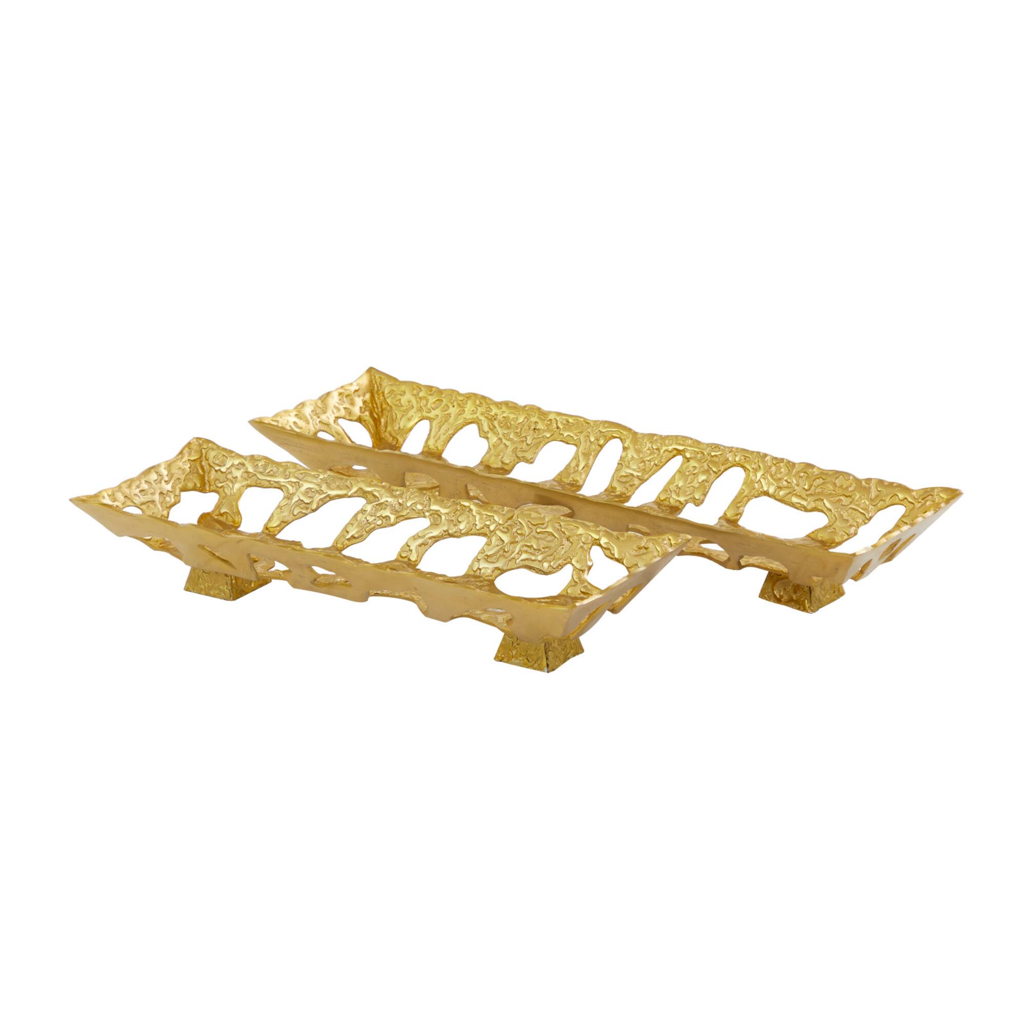 Gold Aluminum Contemporary Tray, Set of 2" 29", 23"